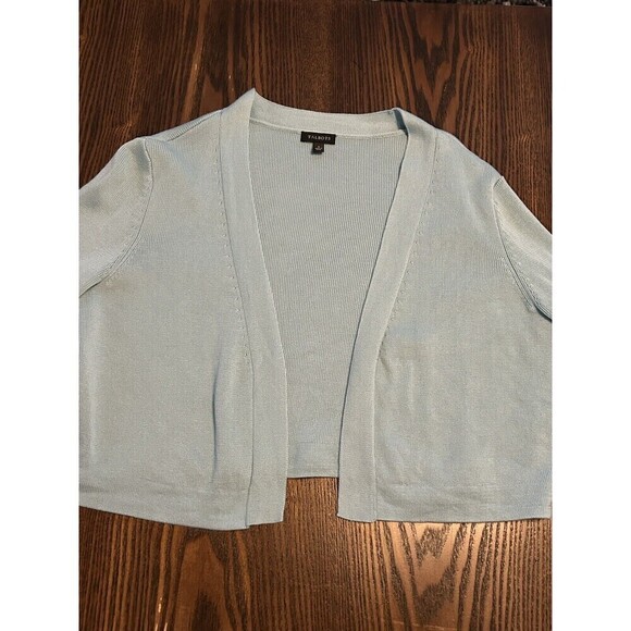Talbots Open Cropped Cardigan Sweater Light Blue Women’s Small Scalloped Shrug - Picture 12 of 14